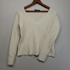 Brandy Melville Sweater Cream Ivory Wool Blend V-Neck Ribbed Knit Made In Italy